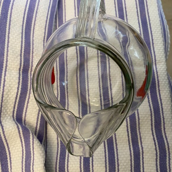Vintage Mini Ball Glass Pitcher Clear w/painted Tomato Sz 6.5" h x 6.5" W 20FLoz - Picture 4 of 8